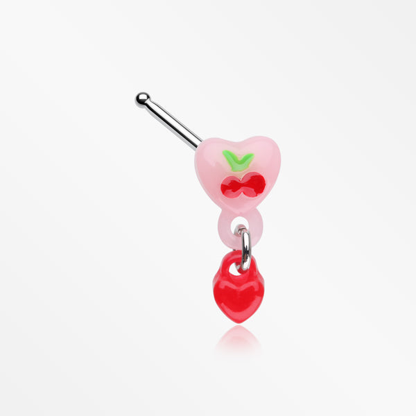 Kawaii Pop Cherry Heart Dangle Nose Stud Ring-Pink/Red