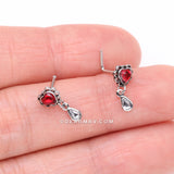 Detail View 3 of Lacey Heart Filigree Sparkle Dangle Nose Stud Ring-Red/Clear Gem