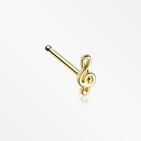Golden Treble Clef Music Note Nose Stud Ring-Gold