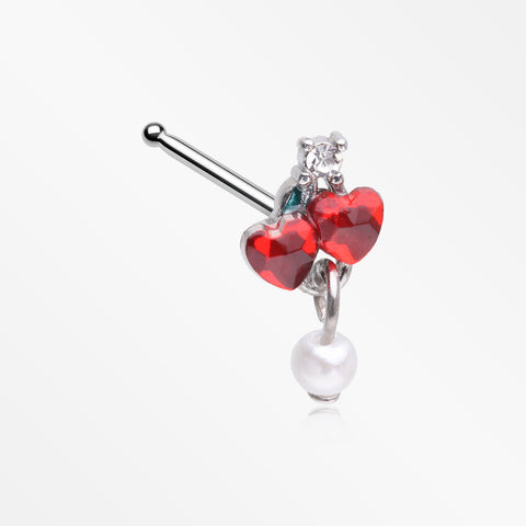 Sparkle Cherry Heart Pearlescent Dangle Nose Stud Ring-Red/White