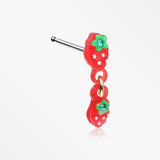 Very Berry Double Strawberry Dangle Nose Stud Ring-Red