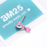 Detail View 4 of Pink Power Iridescent Puffy Heart Dangle Nose Stud Ring-Pink/Aurora Borealis