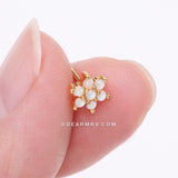 Detail View 2 of Golden Opalescent Brilliant Flower Sparkle Nose Stud Ring-White