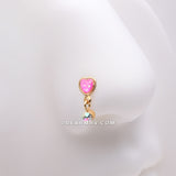 Detail View 1 of Golden Opalescent Glitter Heart Sparkle Dangle Nose Stud Ring-Pink/Aurora Borealis