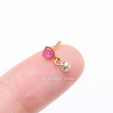 Detail View 2 of Golden Opalescent Glitter Heart Sparkle Dangle Nose Stud Ring-Pink/Aurora Borealis