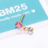 Detail View 4 of Golden Opalescent Glitter Heart Sparkle Dangle Nose Stud Ring-Pink/Aurora Borealis