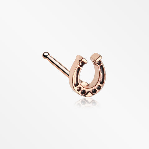 Rose Gold Lucky Horseshoe Nose Stud Ring-Rose Gold