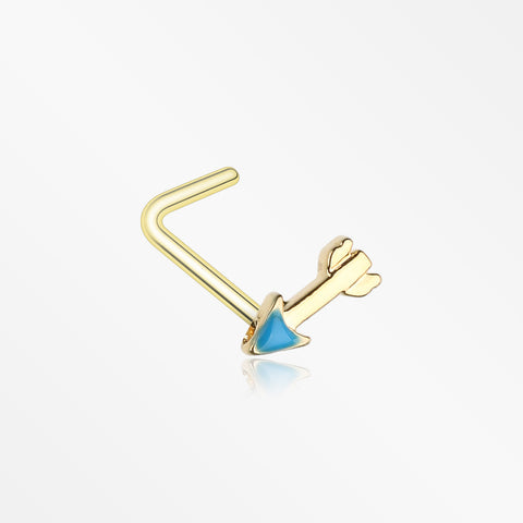 Golden Dainty Arrow L-Shaped Nose Ring-Teal
