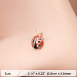 Golden Adorable Dainty Ladybug L-Shaped Nose Ring-Red