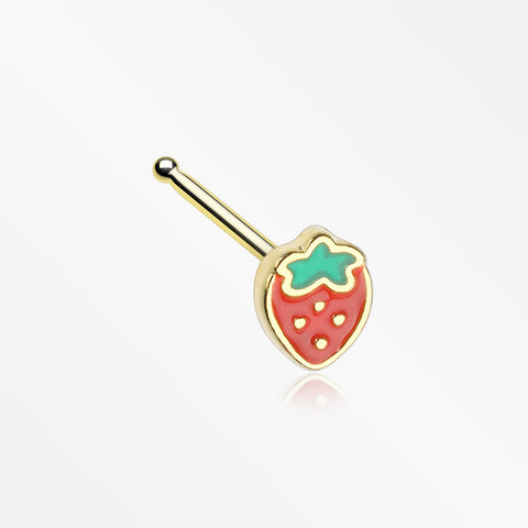 Golden Adorable Strawberry Nose Stud Ring-Red