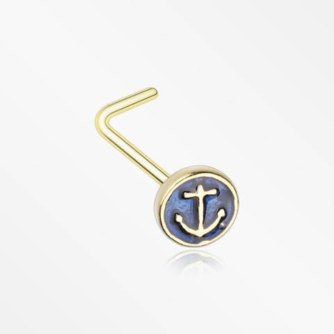Golden Blue Sailor Anchor L-Shaped Nose Ring-Blue