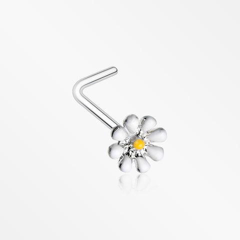Dainty Adorable Daisy L-Shaped Nose Ring-White/Yellow