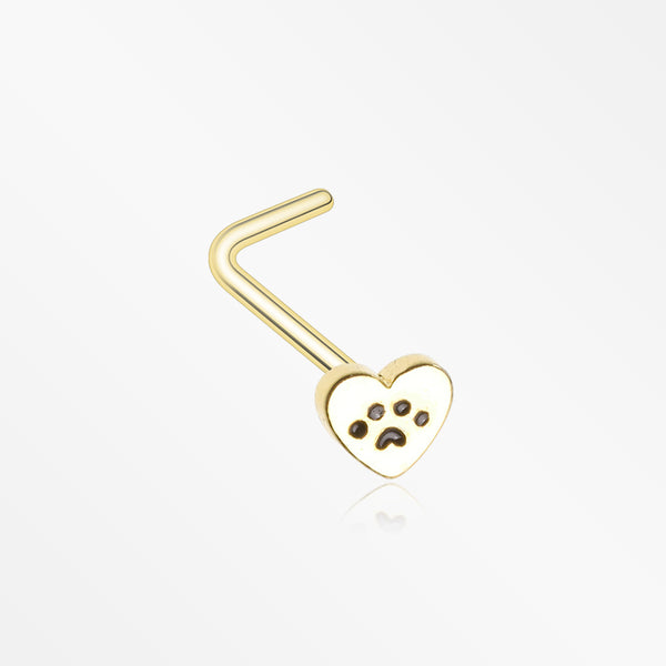 Golden Paw in Heart Animal Lover L-Shaped Nose Ring