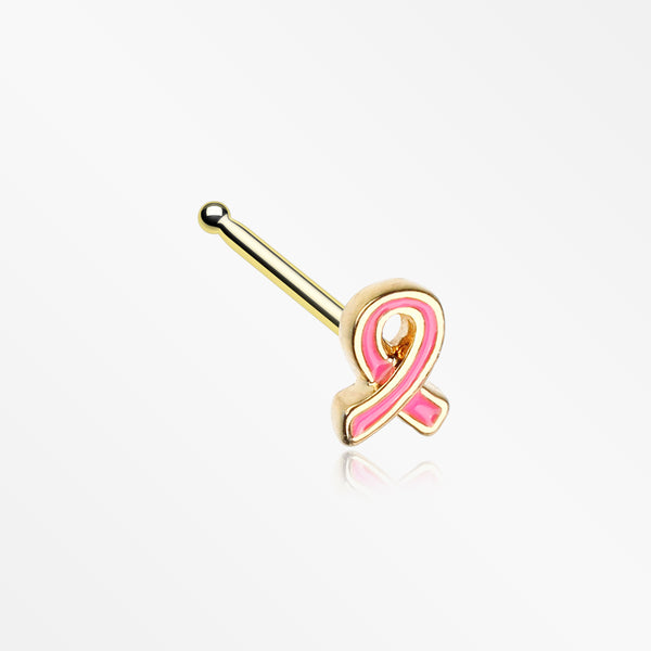 Golden Breast Cancer Awareness Nose Stud Ring