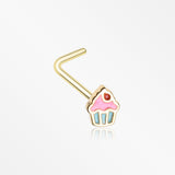 Golden Sweet Lil Cupcake L-Shaped Nose Ring-Pink