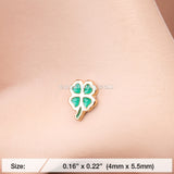 Golden Lucky Four Leaf Clover L-Shaped Nose Ring-Green