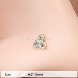Golden Triquetra Trinity Knot L-Shaped Nose Ring-Teal