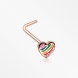 Rose Gold Rainbow Pride Heart L-Shaped Nose Ring