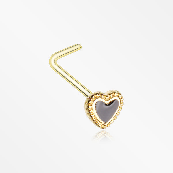 Golden Valentine Lacey Heart L-Shaped Nose Ring-Black