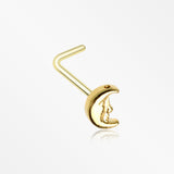 Golden Mystic Crescent Moon Face L-Shaped Nose Ring