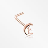 Rose Gold Mystic Crescent Moon Face L-Shaped Nose Ring