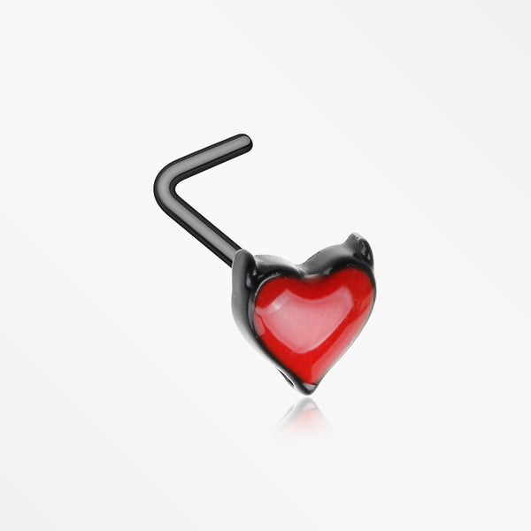 Blackline Devil's Heart L-Shaped Nose Ring-Black/Red