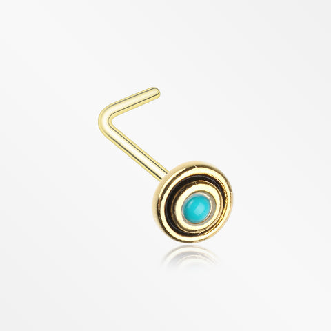 Golden Tribal Circle Turquoise L-Shaped Nose Ring-Turquoise