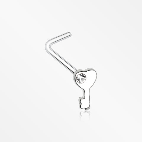 Key to My Heart Sparkle L-Shaped Nose Ring-Clear