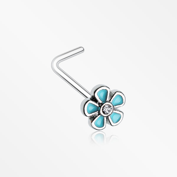 Adorable Plumbago Flower Sparkle L-Shaped Nose Ring-Clear