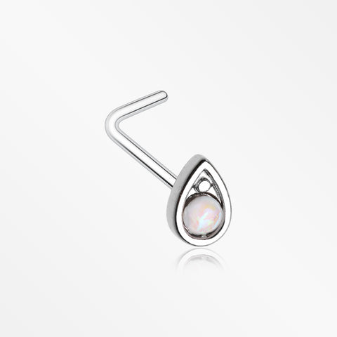 Opalescent Teardrop Sparkle L-Shaped Nose Ring-White