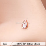 Rose Gold Opalescent Teardrop Sparkle L-Shaped Nose Ring-White