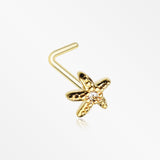 Golden Starfish Sparkle L-Shaped Nose Ring-Clear