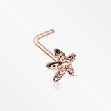 Rose Gold Starfish Sparkle L-Shaped Nose Ring-Clear