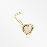 Golden Opalescent Sparkle Heart L-Shaped Nose Ring-White