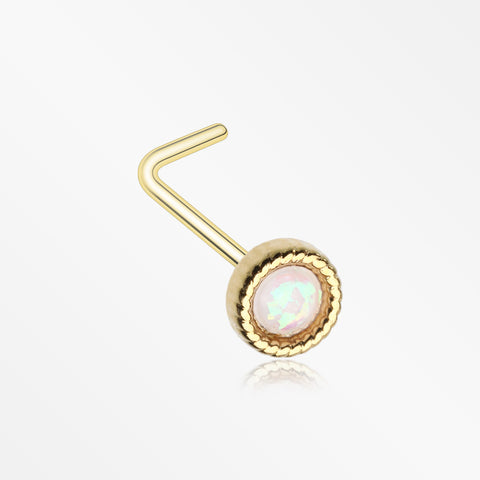 Golden Opalescent Sparkle Circle L-Shaped Nose Ring-White