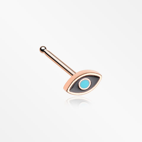 Rose Gold Evil Eye Nose Stud Ring-Black/Teal