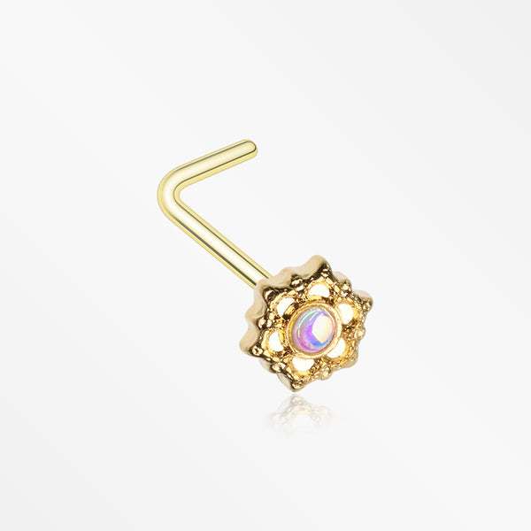 Golden Iridescent Revo Mandala Lotus L-Shaped Nose Ring
