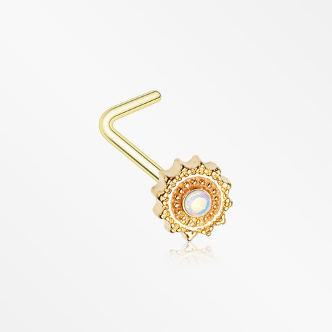 Golden Iridescent Revo Floral Mandala L-Shaped Nose Ring