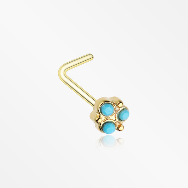 Golden Trinity Turquoise L-Shaped Nose Ring-Turquoise