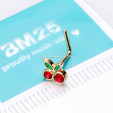 Golden Juicy Cute Cherry Sparkles L-Shaped Nose Ring-Red/Green