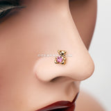 Golden Adorable Teddy Bear Sparkle L-Shaped Nose Ring-Pink
