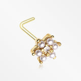 Golden Pearlescent Spring Flower Sparkle L-Shaped Nose Ring-Clear/White