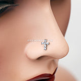 Brilliant Sparkle Cross Multi-Gem L-Shaped Nose Ring-Clear Gem