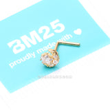 Golden Sparkle Crescent Moon and Star L-Shaped Nose Ring-Clear Gem
