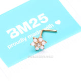 Golden Opalescent Spring Flower Sparkle L-Shaped Nose Ring-Clear Gem-Clear/White