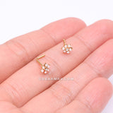 Golden Opalescent Spring Flower Sparkle L-Shaped Nose Ring-Clear Gem-Clear/White