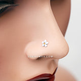 Adorable White Plumeria Flower L-Shaped Nose Ring-White/Topaz