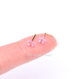 Detail View 2 of Golden Pink Summer Flower L-Shaped Nose Ring-Pink