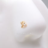 Detail View 1 of Golden Glam Butterfly Sparkle L-Shaped Nose Ring-Clear Gem