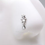 Detail View 1 of Cascading Shooting Star Sparkle Dangle L-Shaped Nose Ring-Clear Gem